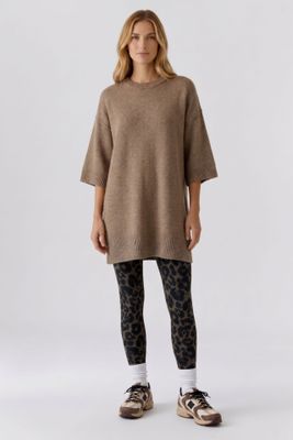 OUI Pull long en maille taupe chiné 98002