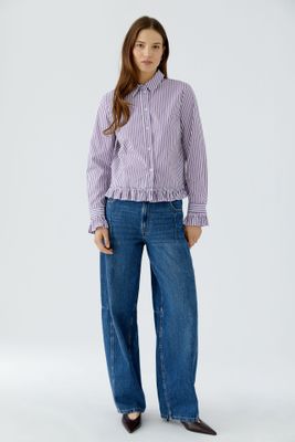 OUI Chemise rayée à manches longues White Violet 99104