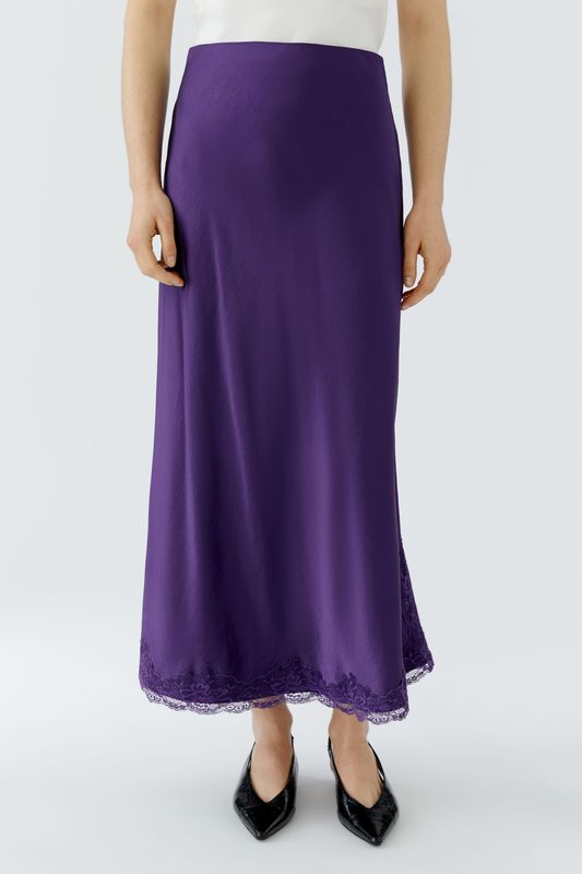 ​OUI Satin Maxi Skirt with Lace Trim – Purple 99030