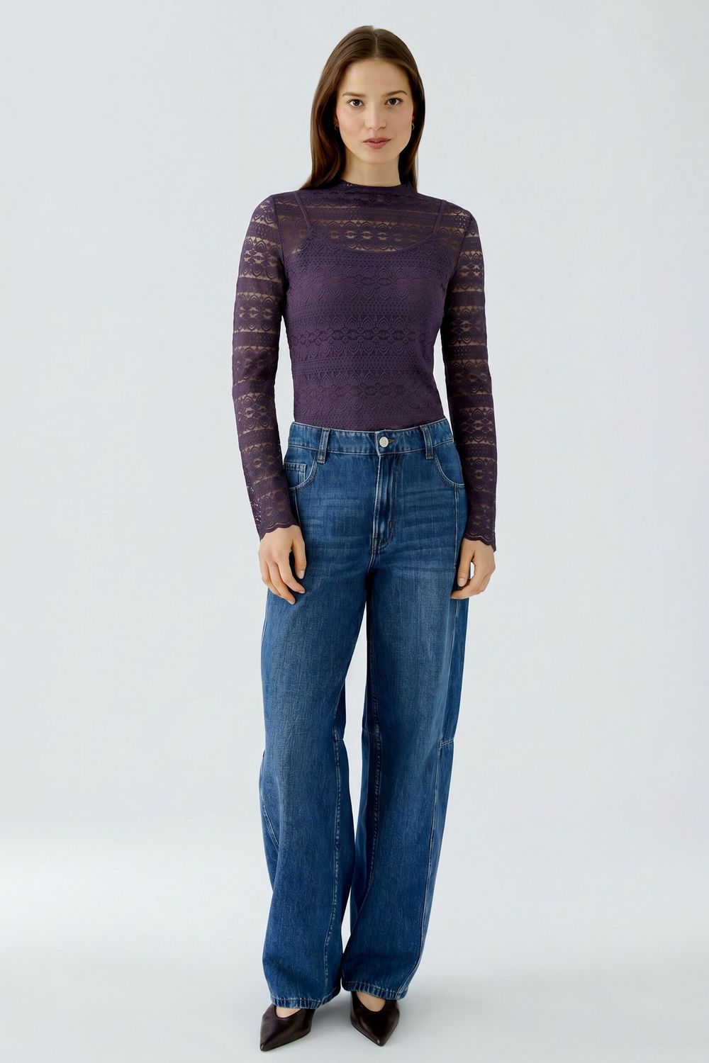​OUI Lace Long Sleeve Top Mysterioso 95583