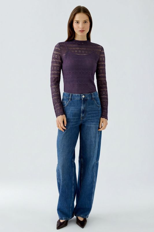 ​OUI Lace Long Sleeve Top Mysterioso 95583