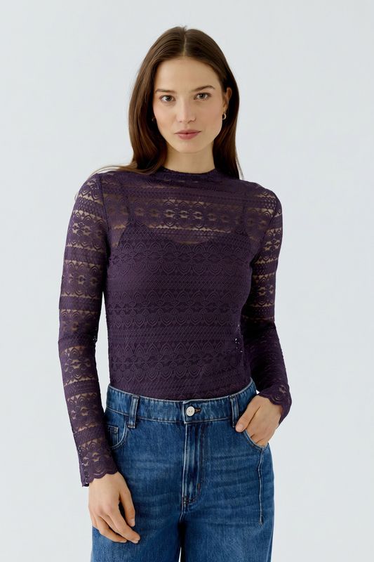 ​OUI Lace Long Sleeve Top Mysterioso 95583