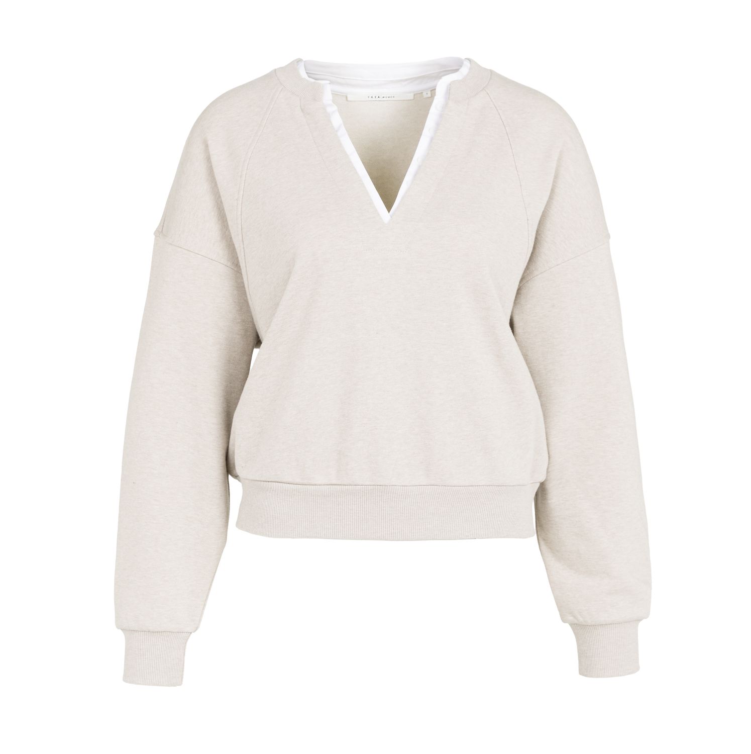​YAYA V-Neck Sweatshirt with Woven Collar Pure Cashmere Grey Mela 01109127