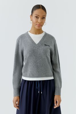 ​OUI Steel Grey Layered Look V-Neck Sweater 98037
