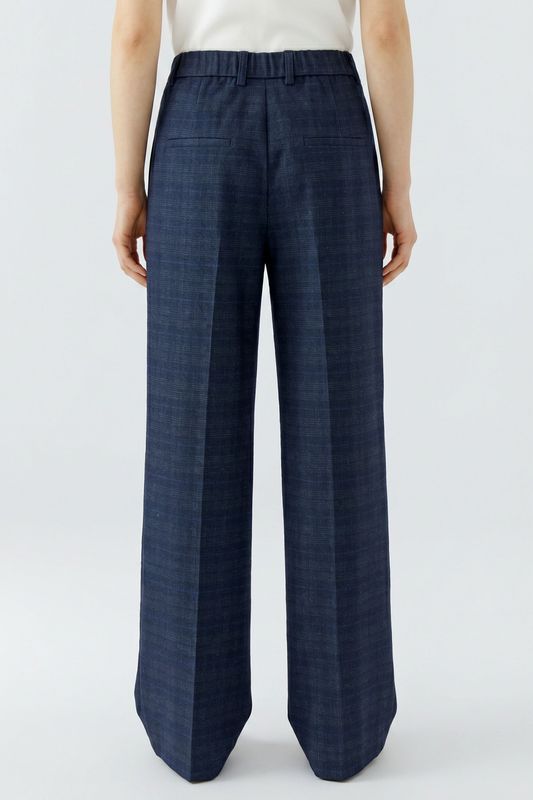 ​OUI Wide-Leg Check Trousers Darkblue Grey 99141