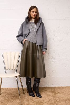 ​OUI Mixed-Material Hooded Jacket Steel Grey 100339