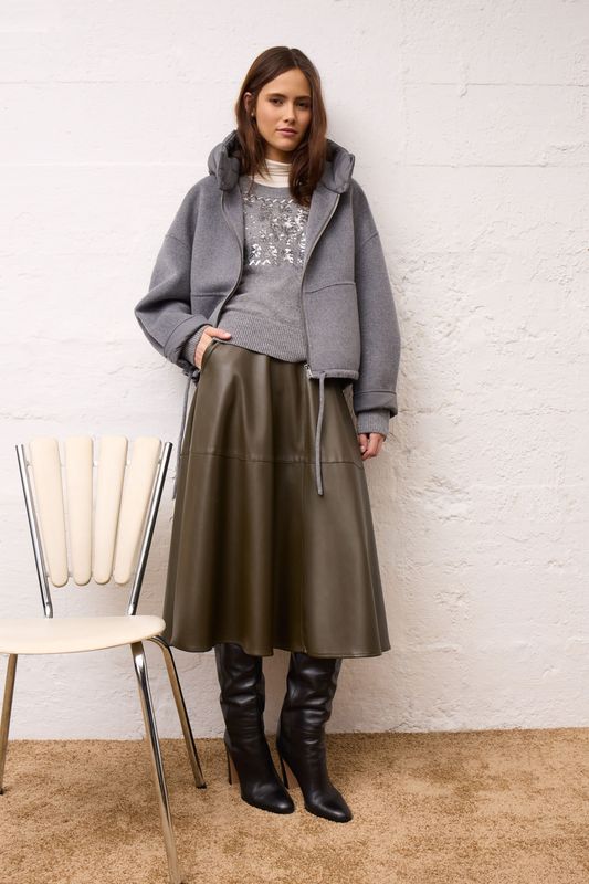 ​OUI Mixed-Material Hooded Jacket Steel Grey 100339
