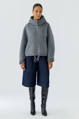 ​OUI Mixed-Material Hooded Jacket Steel Grey 100339