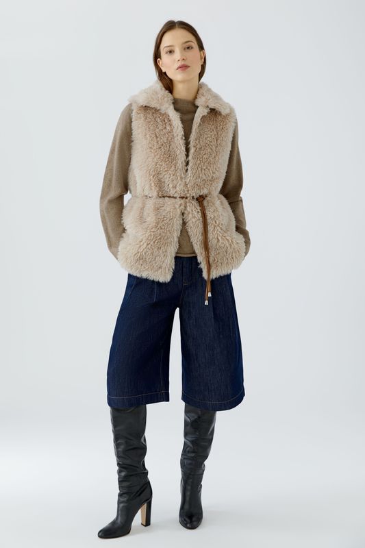 ​OUI Faux Fur Vest Light Stone 99325