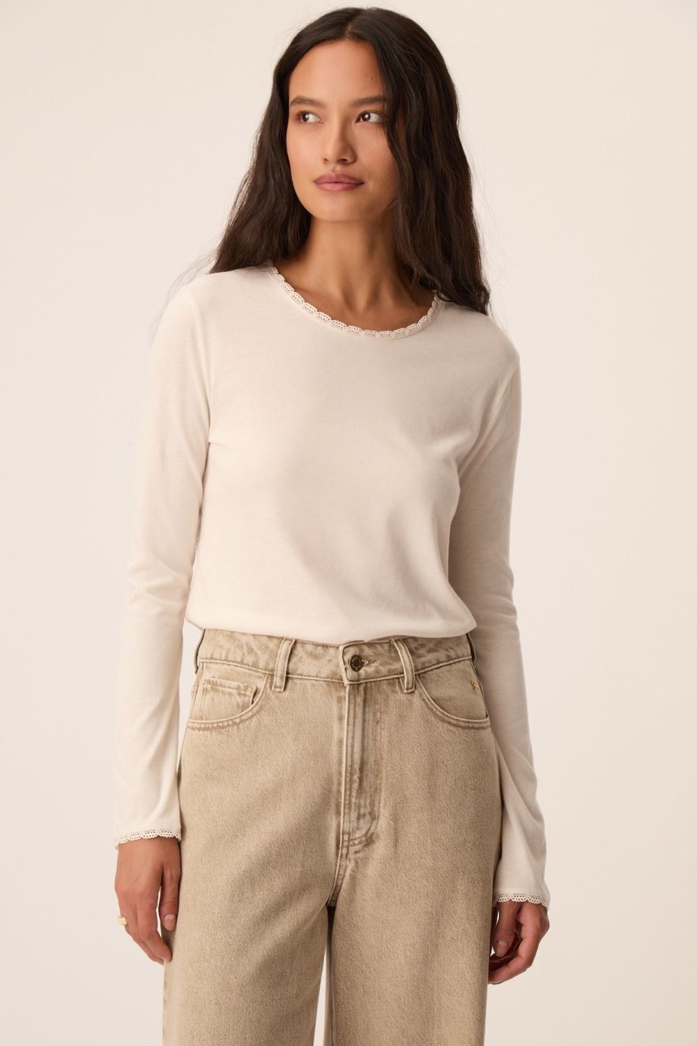 DES PETITS HAUTS Izelie Long-Sleeve Top Cream 1H260227