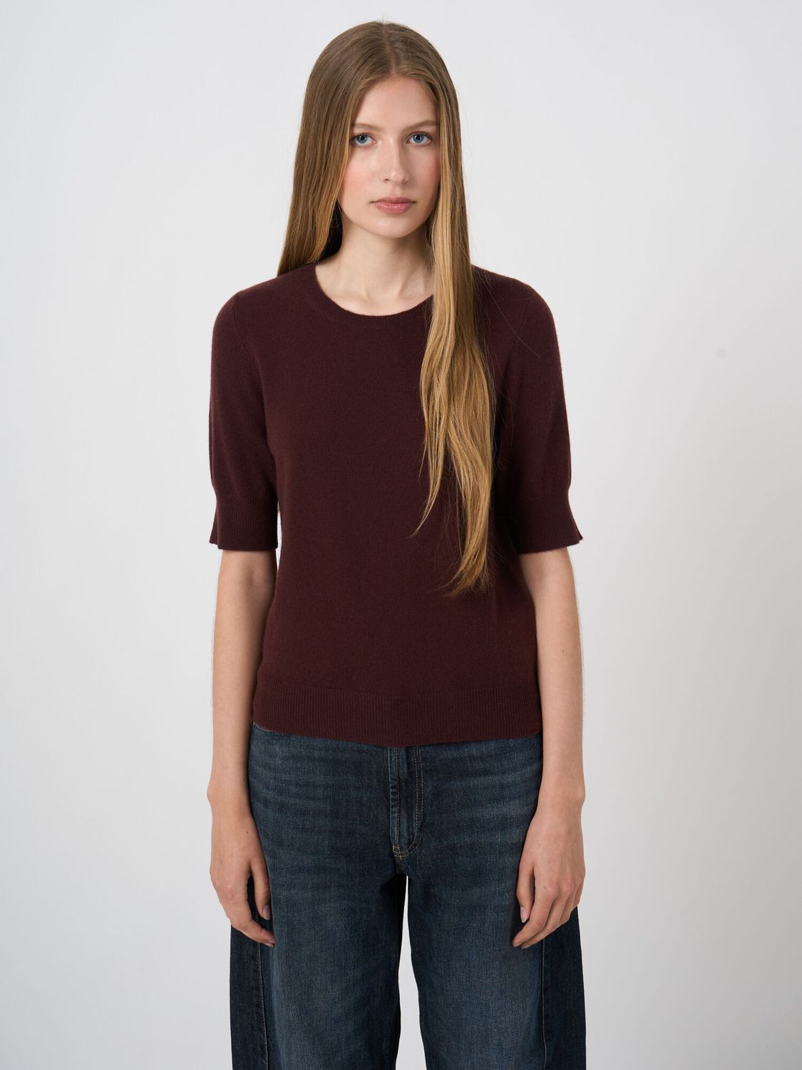 REPEAT Organic Cashmere Short-Sleeve Pullover 100507