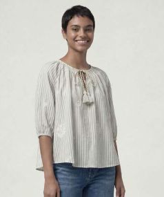 SURKANA Fine Striped Blouse with Tie Neck 517XALI122, Size: XS