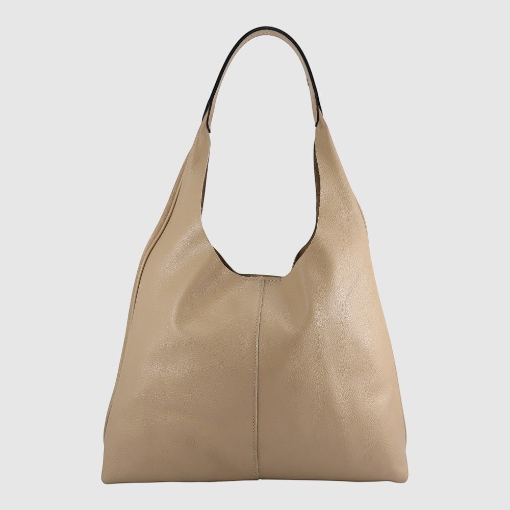 THE TREND Campi Leather and Suede Hobo Bag Beige 690919