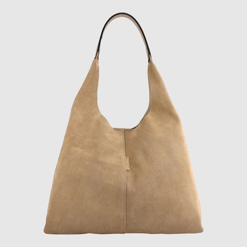 THE TREND Campi Leather and Suede Hobo Bag Beige 690919