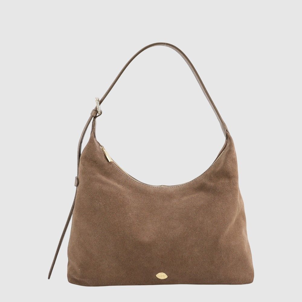 THE TREND Leone Suede Hobo Bag Taupe 690921