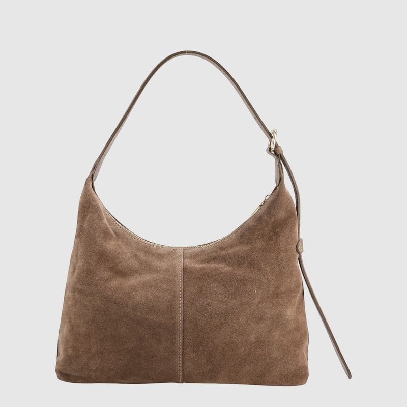 THE TREND Leone Suede Hobo Bag Taupe 690921