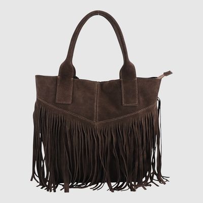 THE TREND Pietro Fringed Suede Tote Bag 6950095 Dark Brown