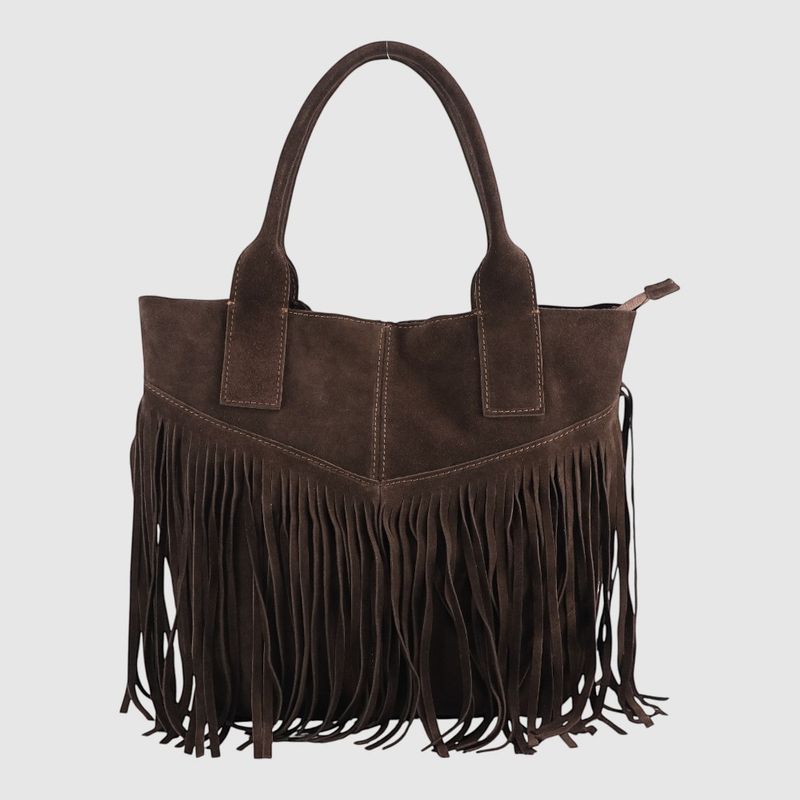 THE TREND Pietro Fringed Suede Tote Bag 6950095 Dark Brown
