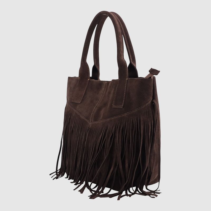 THE TREND Pietro Fringed Suede Tote Bag 6950095 Dark Brown