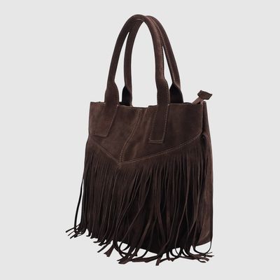 THE TREND Pietro Fringed Suede Tote Bag 6950095 Dark Brown