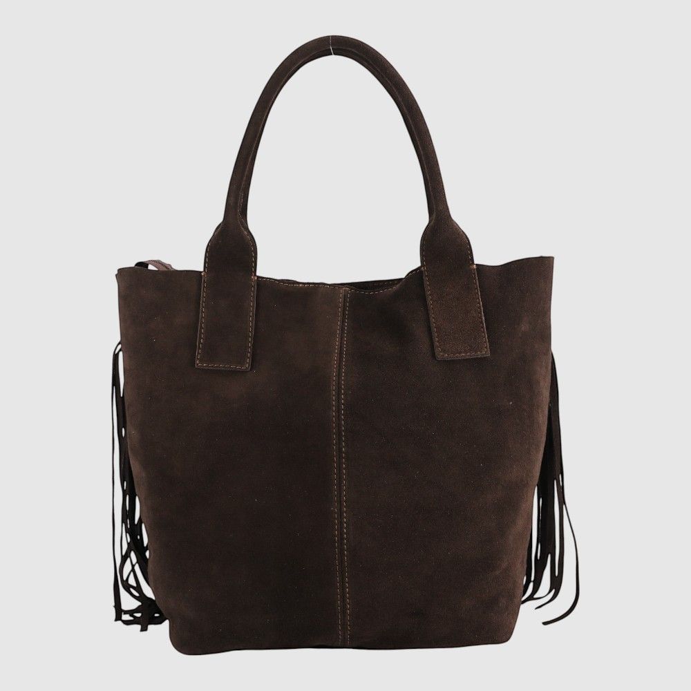 THE TREND Pietro Fringed Suede Tote Bag 6950095 Dark Brown, Colour: Brun Foncé