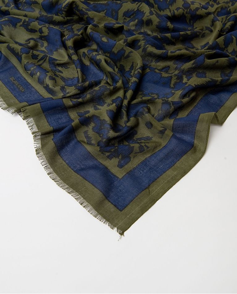 SURKANA Abstract Animal Print Scarf 36PANI222 Navy Blue, Colour: NAVY BLUE