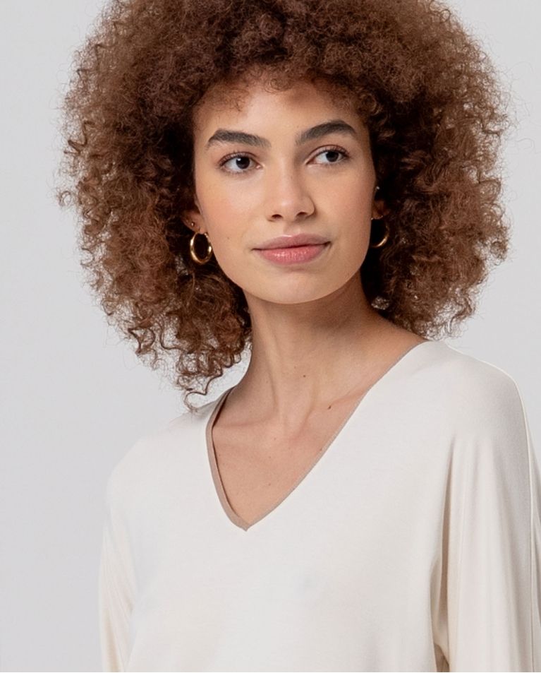 SURKANA Bamboo V-Neck Top 556BAUM015 Ecru