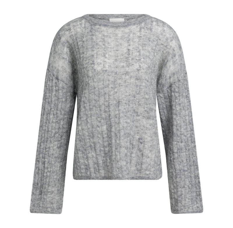 YAYA Oversized Cable Knit Sweater 01-000628 Grey Melange
