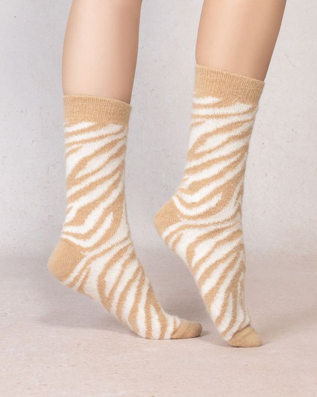 BLEU FORET Alpaca Wool Zebra Socks 6626 Camel