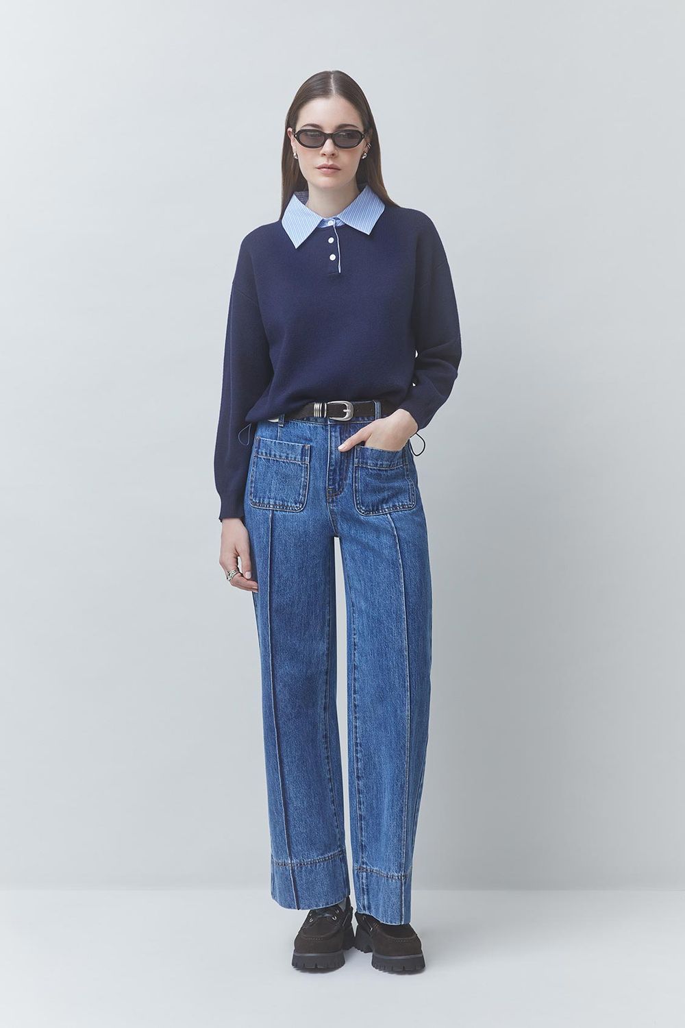 SUNCOO PARIS Paulin Shirt-Collar Sweater H26M01146 Bleu nuit
