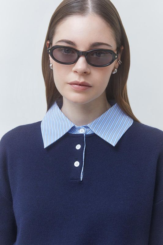 SUNCOO PARIS Paulin Shirt-Collar Sweater H26M01146 Bleu nuit