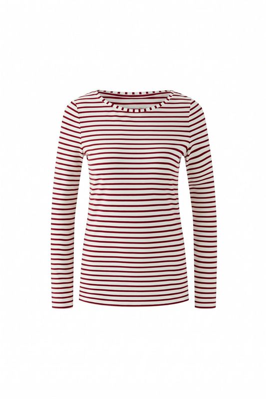 OUI Striped Long-Sleeve T-Shirt Offwhite Dark Red 88220