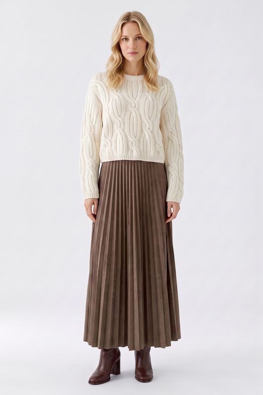 OUI Long Pleated Skirt Dark Brown 99943