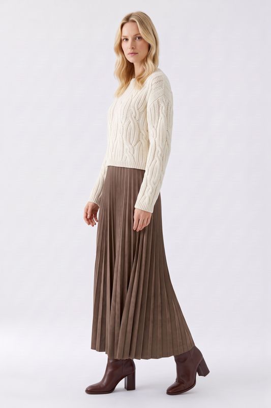 OUI Long Pleated Skirt Dark Brown 99943