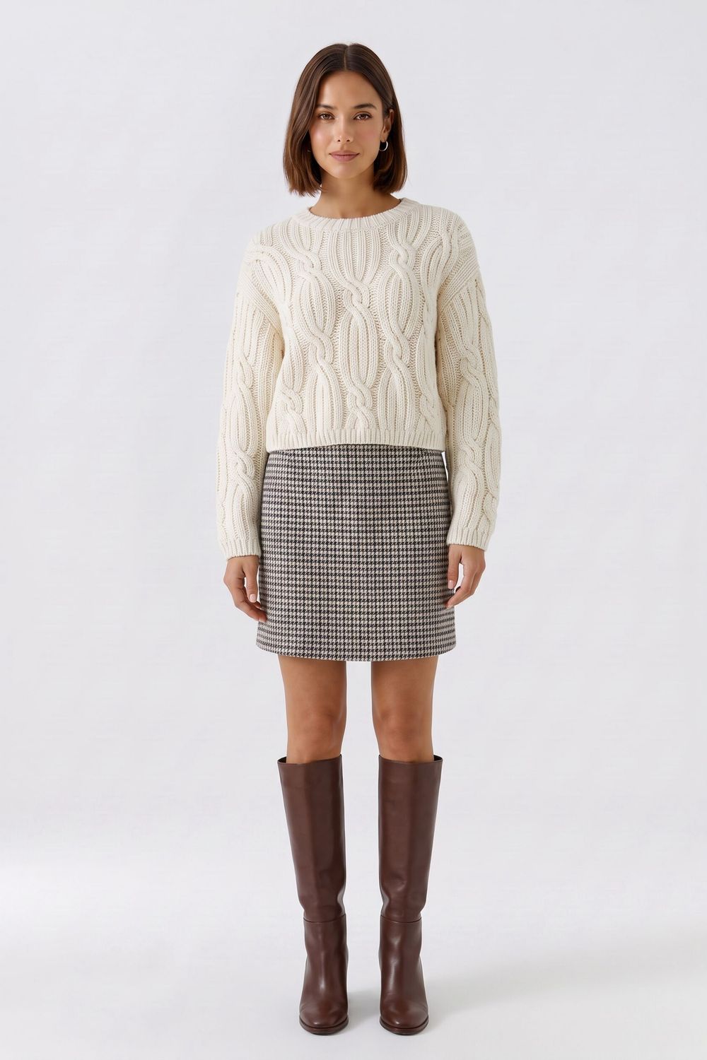 OUI Houndstooth Mini Skirt Light Stone Grey 100793