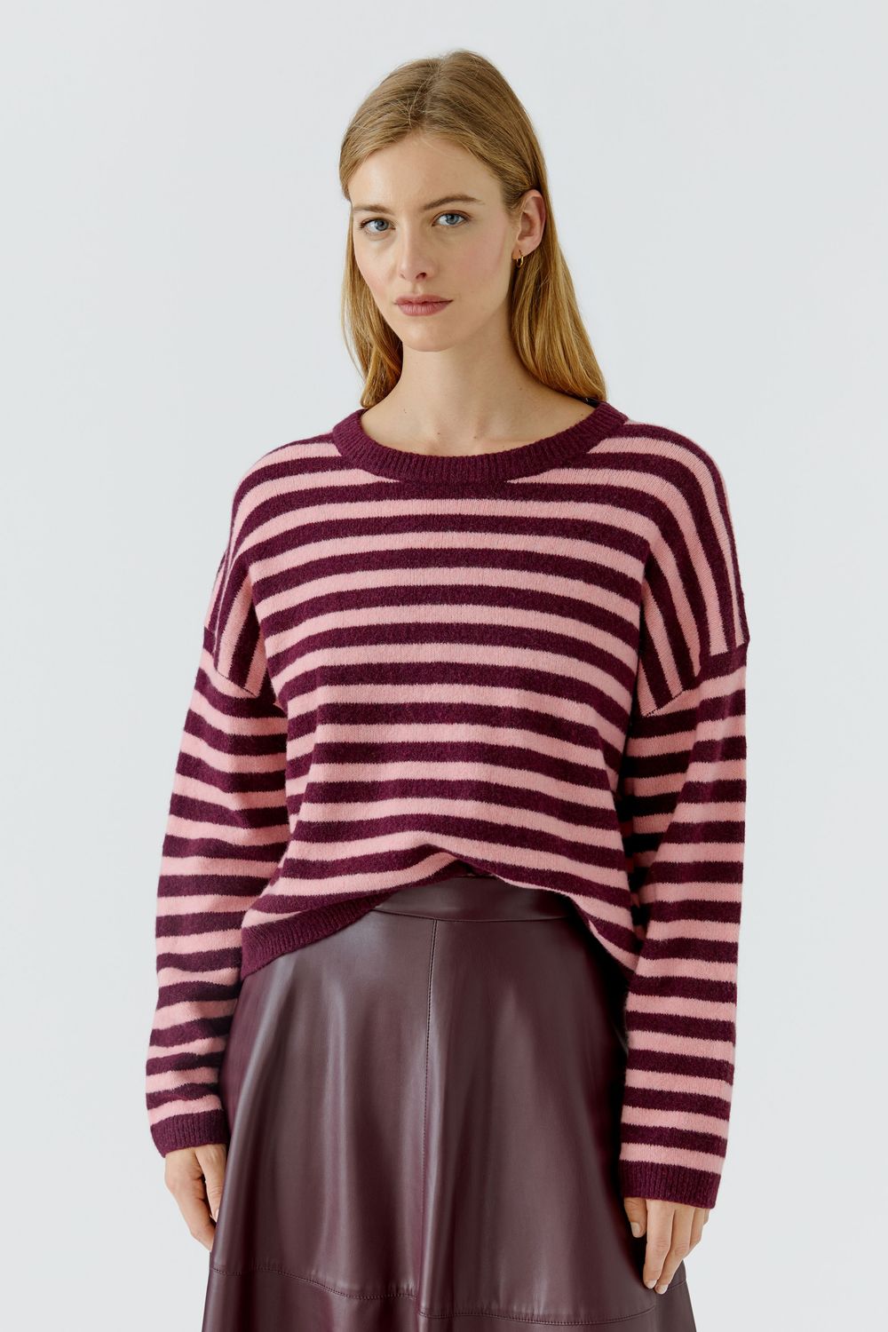 OUI Striped Sweater Dark Red Red 92275