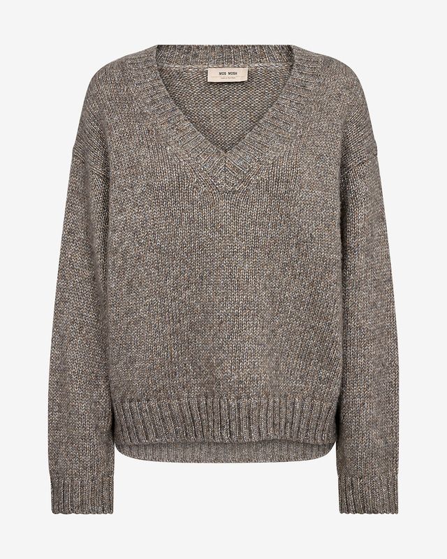 MOS MOSH MMWelma Glam V-Neck Knit 183700 Dark Grey Melange