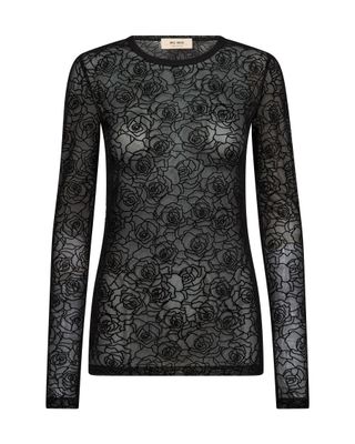 MOS MOSH Haut en tulle transparent à roses MMRose 184290 Noir