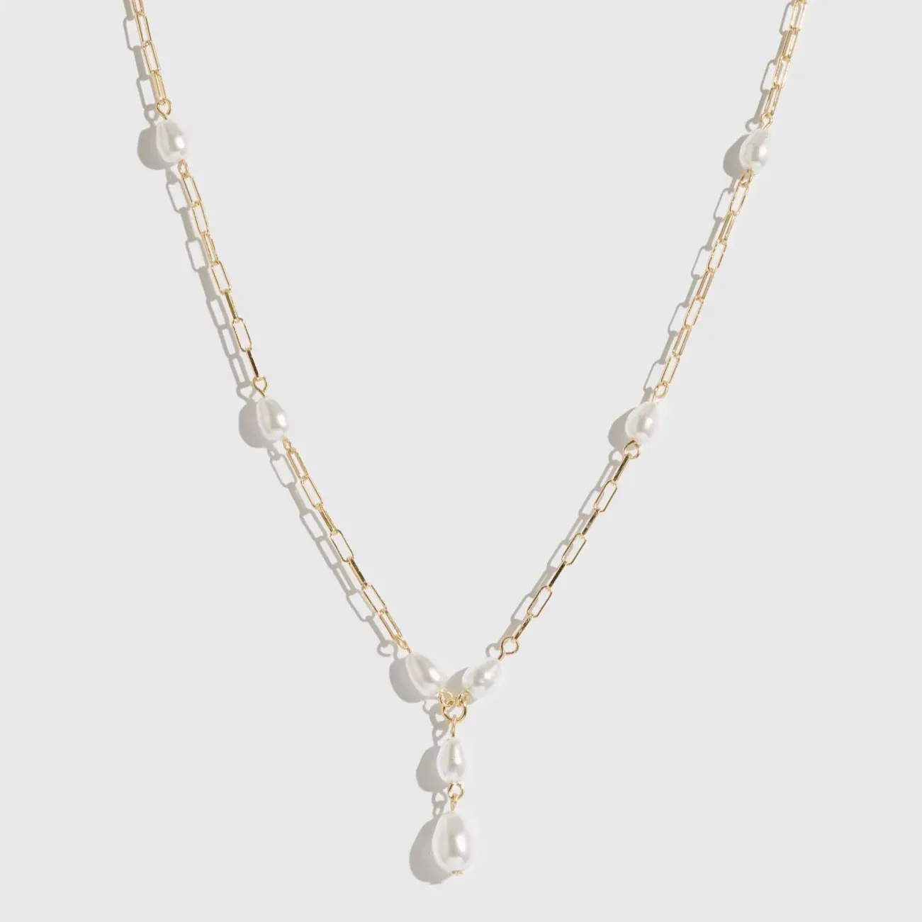 DRAE Paper Clip &amp; Pearls Necklace NC-090, Material: Or (Gold)