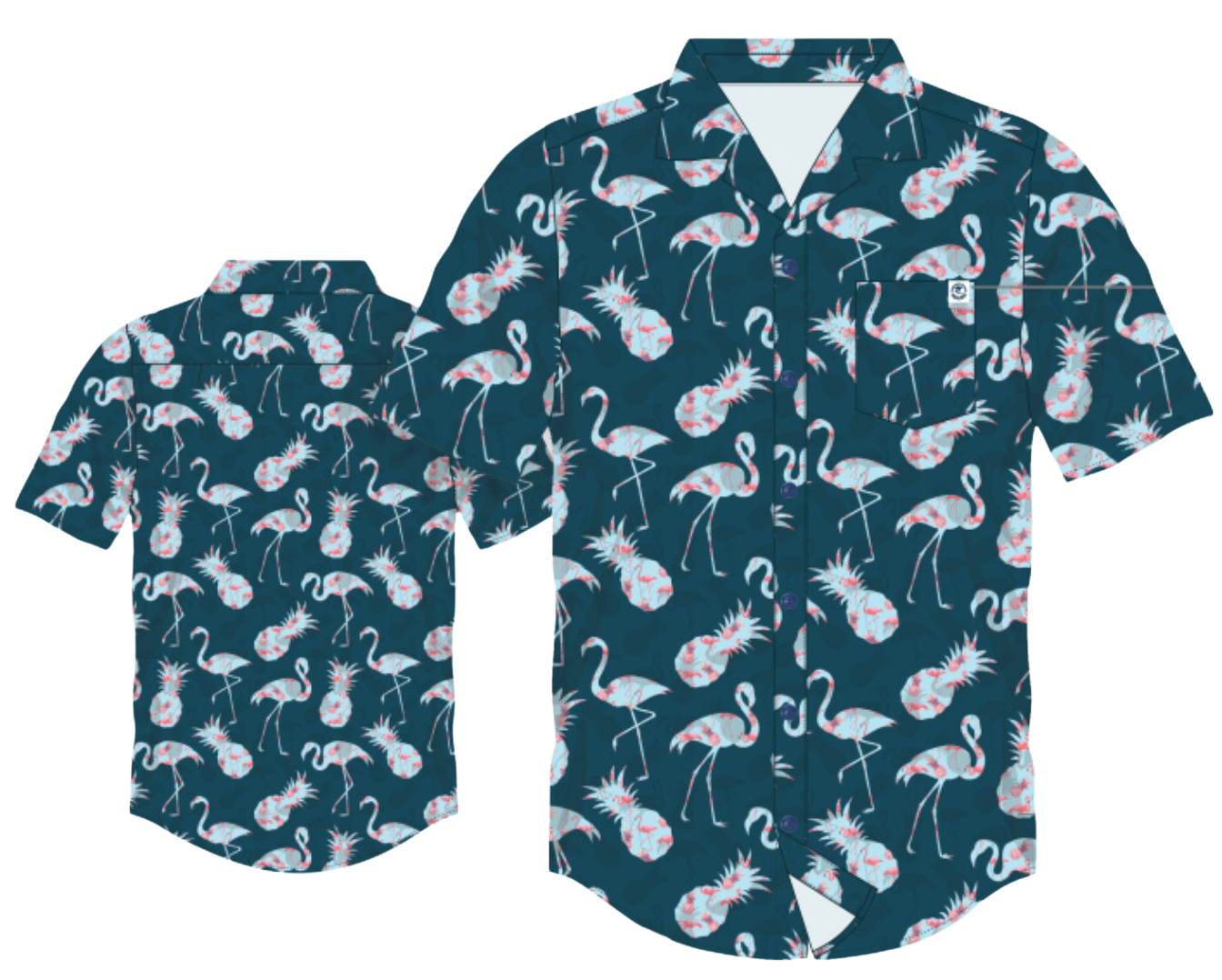 Tropics Woven Short Sleeve, Design: Flamapple - Dark Slate, Size: SM