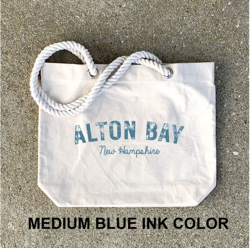 Beach Tote Bag with Rope Handles ­ Personalized, Color: Medium Blue, Design: Alton Bay