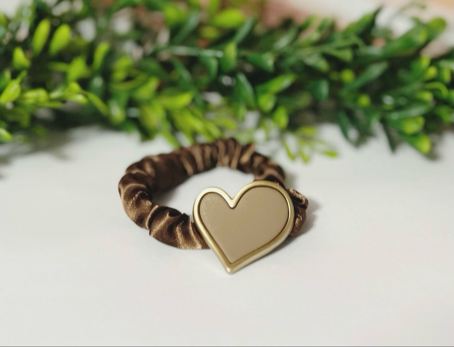 Heart Charm Scrunchie, Color: Tan