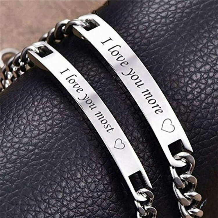Cross-border I Love You More\most Stainless Steel Couple Bracelet Can Be Customized. For Him/For Her.