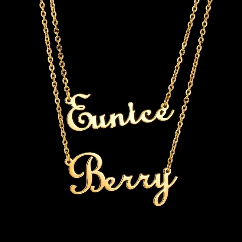 Double Layers Name Necklace 
Custom Name  Men and Women Gold