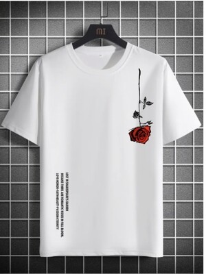 Men&#39;s Casual Crew Neck Rose Print Short Sleeves T-shirt For Summer