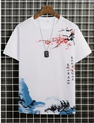 ​Men&#39;s Ink Landscape Print Trendy T-shirt