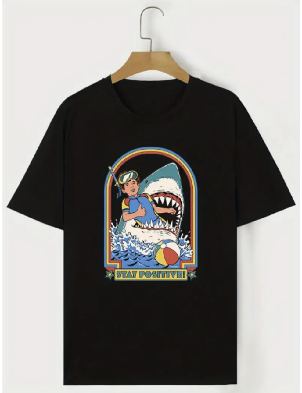 ​Men &#39;Stay Positive&#39; Shark Round Neck T-shirt