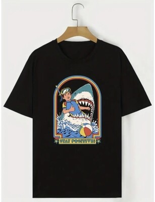 ​Men &#39;Stay Positive&#39; Shark Round Neck T-shirt