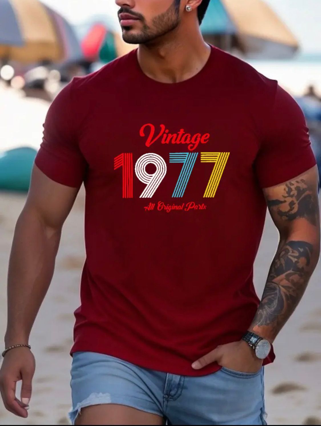 Summer Casual T-Burgundy Shirt Short Sleeve