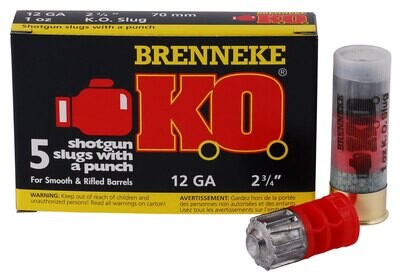 Brenneke SL122KO K.O. 12 Gauge 2.75&quot; 1 oz Slug Shot 5 Per Box